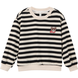 女童圆领卫衣秋冬2025新款洋气儿童休闲条纹上衣小女孩加绒打底衫