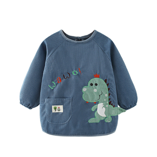 秋冬儿童罩衣宝宝吃饭围兜防水防脏灯芯绒男童护衣围裙婴儿反穿衣