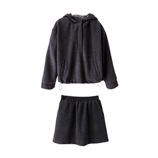 冬季一整套穿搭高级感慵懒风休闲小个子显瘦加厚连帽卫衣套装女