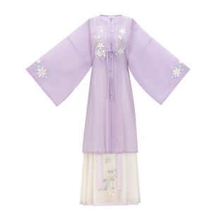 花朝记|雪玉|明制汉服圆领对襟长衫马面裙天丝紫色绣花日常春夏