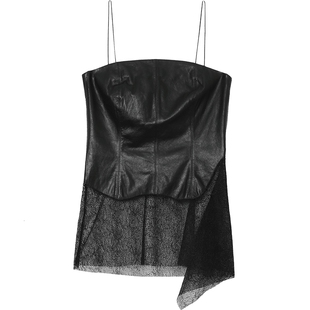 IT HELMUT LANG女装皮质吊带上衣新款透视蕾丝拼接吊带衫9H0502XM