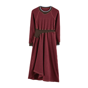 日着雪怪红色连衣裙2025新款秋季女装设计感气质高级宽松长袖裙子