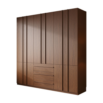 定制橡木衣柜全实木中古风骨骼条家用主卧一门到顶四六门大衣橱