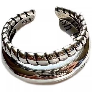 2025新款纯银韩博主款做旧质感猪鼻子双层光面麻花加厚ins戒指简