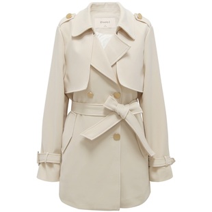 朵以2025冬季新款复古英伦风简约通勤撞色双排扣中长款风衣外套女