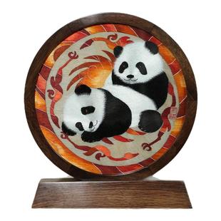 全手工刺绣蜀绣熊猫双面绣摆件文创纪念品中国特色新年礼物送老外