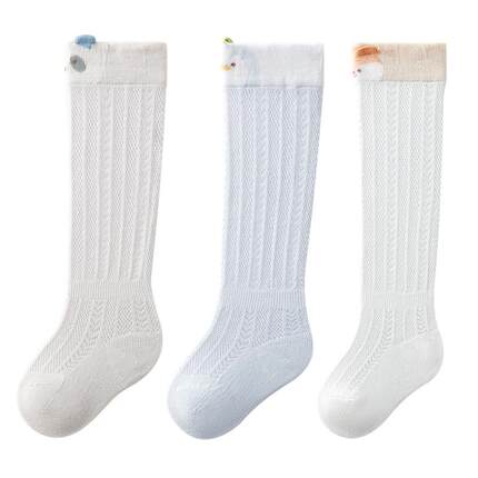 十月结晶粒粒阳光婴儿长筒袜夏季超薄a类网眼不勒腿宝宝防蚊袜3双