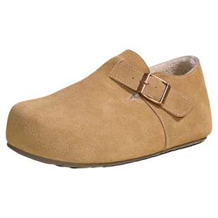 4CM内增高动态防水保暖包头毛绒勃肯鞋女皮带扣单鞋棕色豆豆鞋