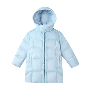 笛莎官方童装女童羽绒服中大童冬季新款时尚中长款外套大帽檐保暖