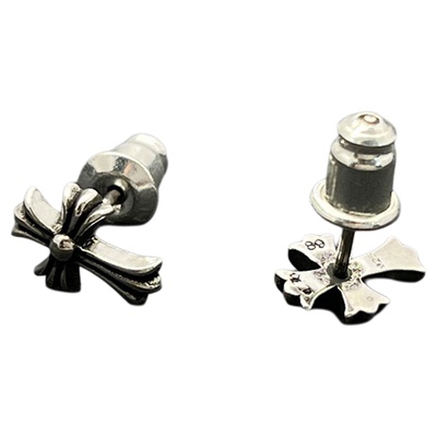 s925纯银克罗伈复古做旧十字花耳钉男女嘻哈个性十字架耳环经典款