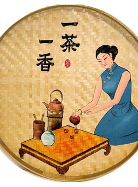 茶室背景墙装饰复古竹编禅意挂画
