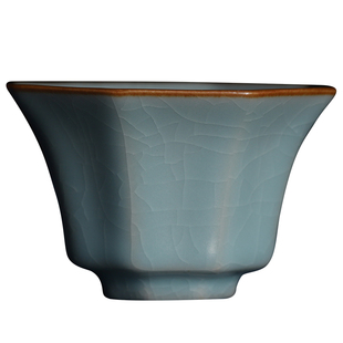 稀有款柏采窑二代粉青釉八方杯汝窑品茗杯手工茶杯晓芳窑同款杯王