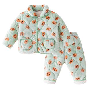 嘟嘟家宝宝家居服冬季加厚男童加绒睡衣儿童女童三层夹棉居家冬装