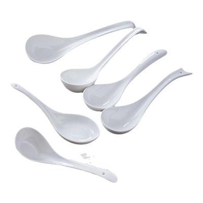 景德镇骨瓷纯白陶瓷大马戈平底凤尾勺喝汤大汤勺家用勺长柄调羹勺