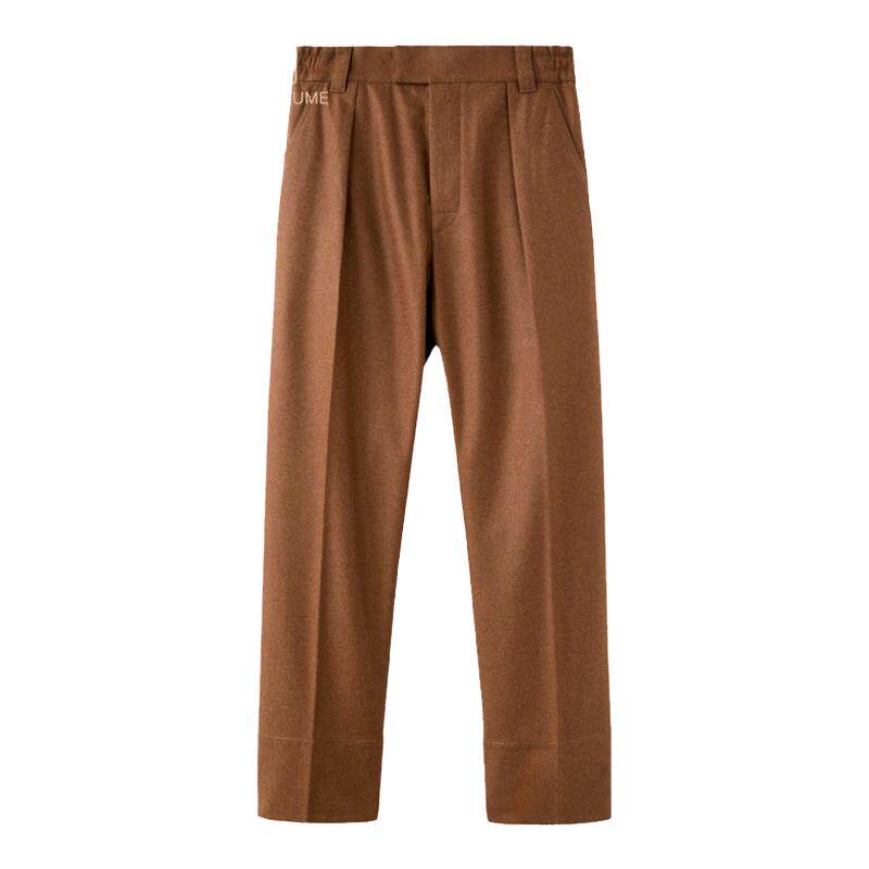 Loro Piana/诺悠翩雅男裤羊毛和羊绒混纺法兰绒高腰长裤