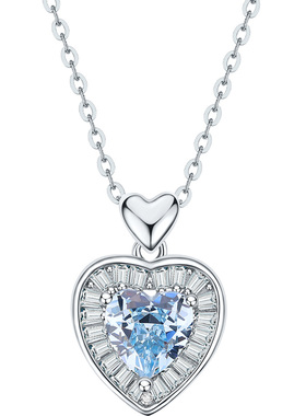 周六福蓝色爱心项链女双层心形链坠S925银设计感本命年礼物送女友