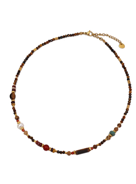 XMR美拉德串珠咖色天然石项链女