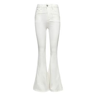 杨杨 米白色紧身微喇叭牛仔裤女立体裁剪蜜桃提臀设计弹力长裤