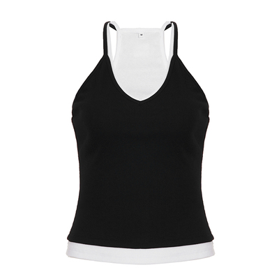 WEEKEEP 美式街头辣妹撞色真两件工字背心简约百搭修身显瘦吊带