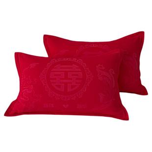 结婚枕套一对全棉纱布喜庆大红色2025新款龙凤婚庆三层纯棉枕头套