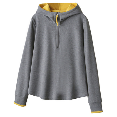 大码女装连帽半拉链拼色卫衣