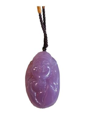 天然色彩丁香紫玉财神吊坠色独特