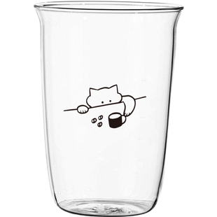 气泡招待所‘原创简笔画小猫咪耐高温玻璃杯咖啡杯水杯果汁饮料杯