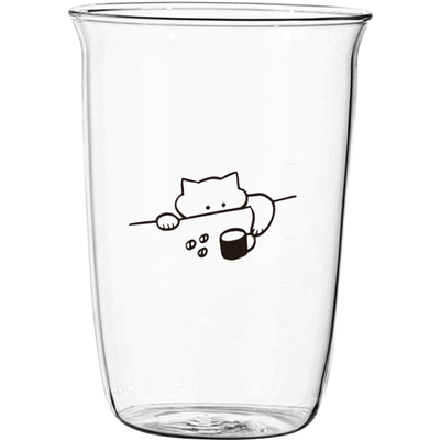 原创简笔画小猫耐高温玻璃咖啡杯