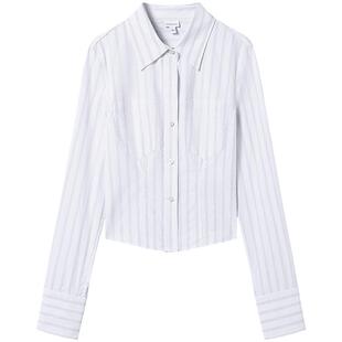 Miss Sixty25春秋新款长袖衬衫烫钻条纹收腰显瘦高智感上衣百搭