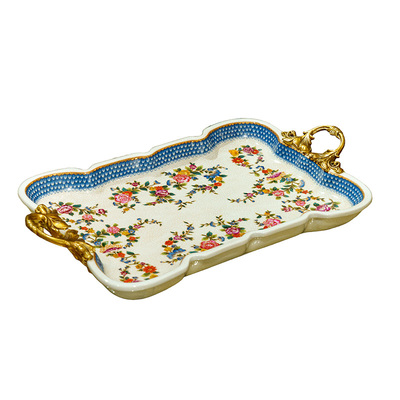 新中式手绘陶瓷置物托盘茶盘摆件