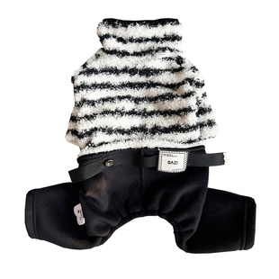 DAZI 大子原创宠物狗服装冬季加绒保暖黑白条纹帅酷风连体四脚衣