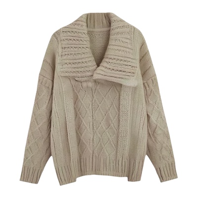 韩国东大门2025早秋新款时尚百搭翻领麻花毛衣女慵懒风针织上衣潮