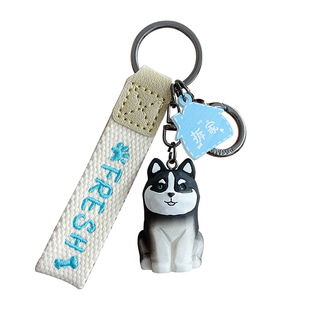 网红木雕风柴犬钥匙扣男士狗狗汽车钥匙挂件书包挂饰钥匙链小饰品