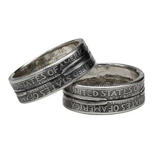 银戒指情侣款对戒小众设计高级生日纪念刻字定制做旧25美分90银币