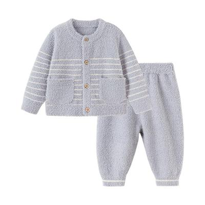 babylove宝宝家居服套装冬季半边绒保暖居家外出开衫裤子两件套