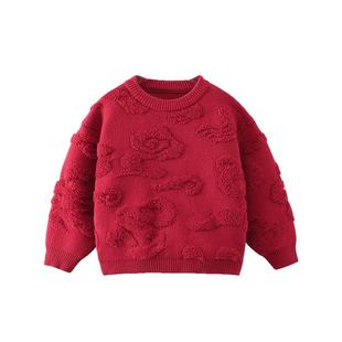 [抗静电抗起球]齐齐熊宝宝红色毛衣秋冬款男童上衣加绒加厚拜年服