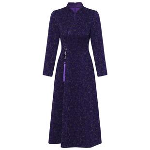 【商场同款】黛玛诗秋冬连衣裙高贵典雅长袖国风旗袍裙女装