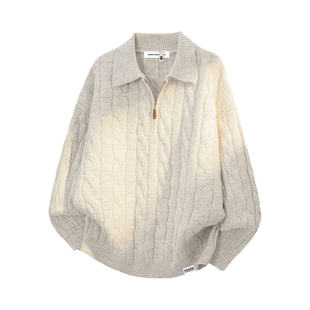 马克华菲半拉链毛衣男士冬季保暖内搭男款慵懒麻花纹针织衫上衣