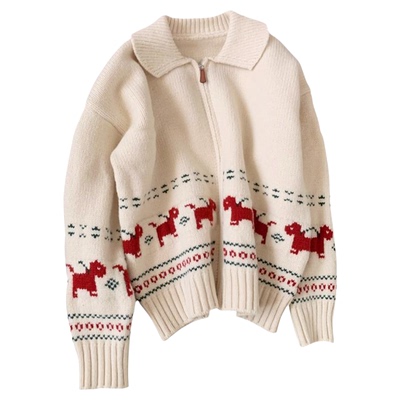 设计感卡通印花针织开衫上衣女