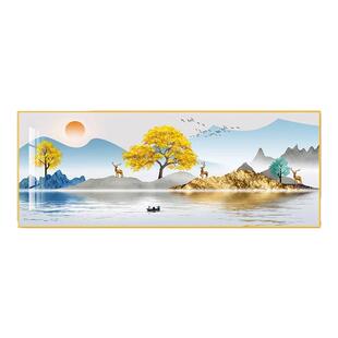 现代简约客厅装饰画沙发背景墙挂画单幅大气壁画横版轻奢风山水画
