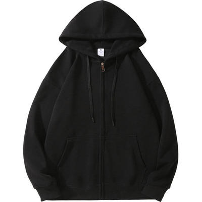 即墨纯棉藏青连帽开衫卫衣女2025秋冬装新款慵懒风宽松女士薄外套