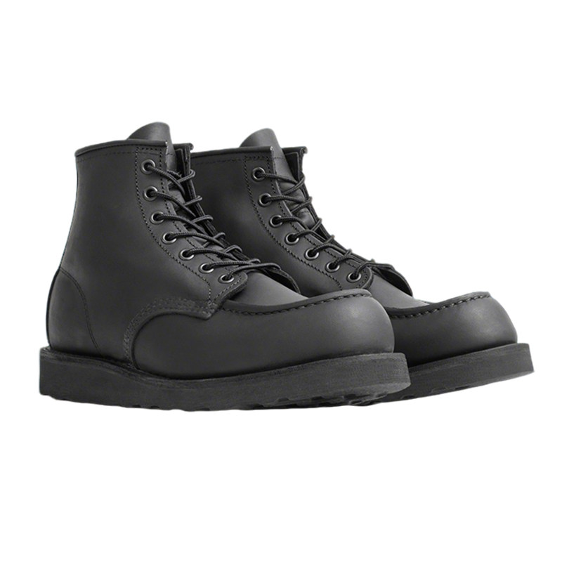 红翼8074 RedWing黑色牛皮CPU工装靴方头平底中帮系带皮靴男鞋RW