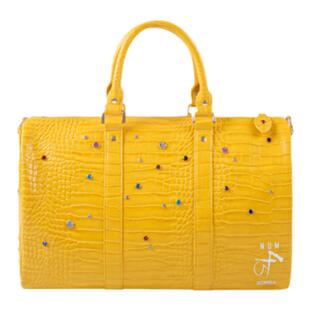 S45黄色鳄鱼皮纹路彩钻彩钻镶嵌休闲挎包美式街头潮流手提旅行包