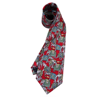 法国巴黎真丝印花桑蚕丝领带9.5CM男士时髦复古红色大象轻薄柔软