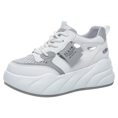 时尚新款厚底镂空小白凉鞋女款不累脚2025夏季真皮女士休闲旅游鞋