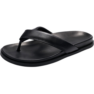 室外潮流舒适一字拖男夏季皮拖鞋男士真皮凉鞋休闲牛皮人字拖男