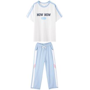 初中生套装短袖T恤纯棉2026夏季时尚两件套少女高中生七分裤班服