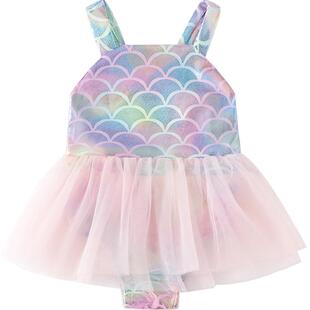 班喜迪儿童泳衣女孩2026新款可爱女宝宝泳装女童美人鱼连体衣泳衣