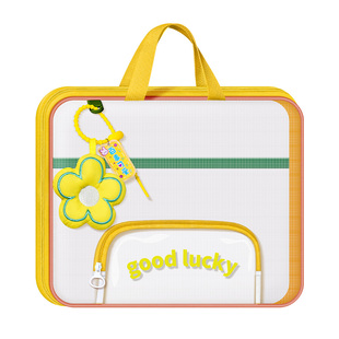 高颜值网纱文件袋拉链式横版补习手提包大容量作业袋双层科目分类试卷收纳多巴胺彩色小学生拎书袋儿童美术袋