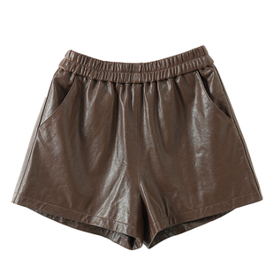 欧货植鞣小羊皮真皮皮短裤女2025新款高腰a字百搭显瘦外穿皮裤